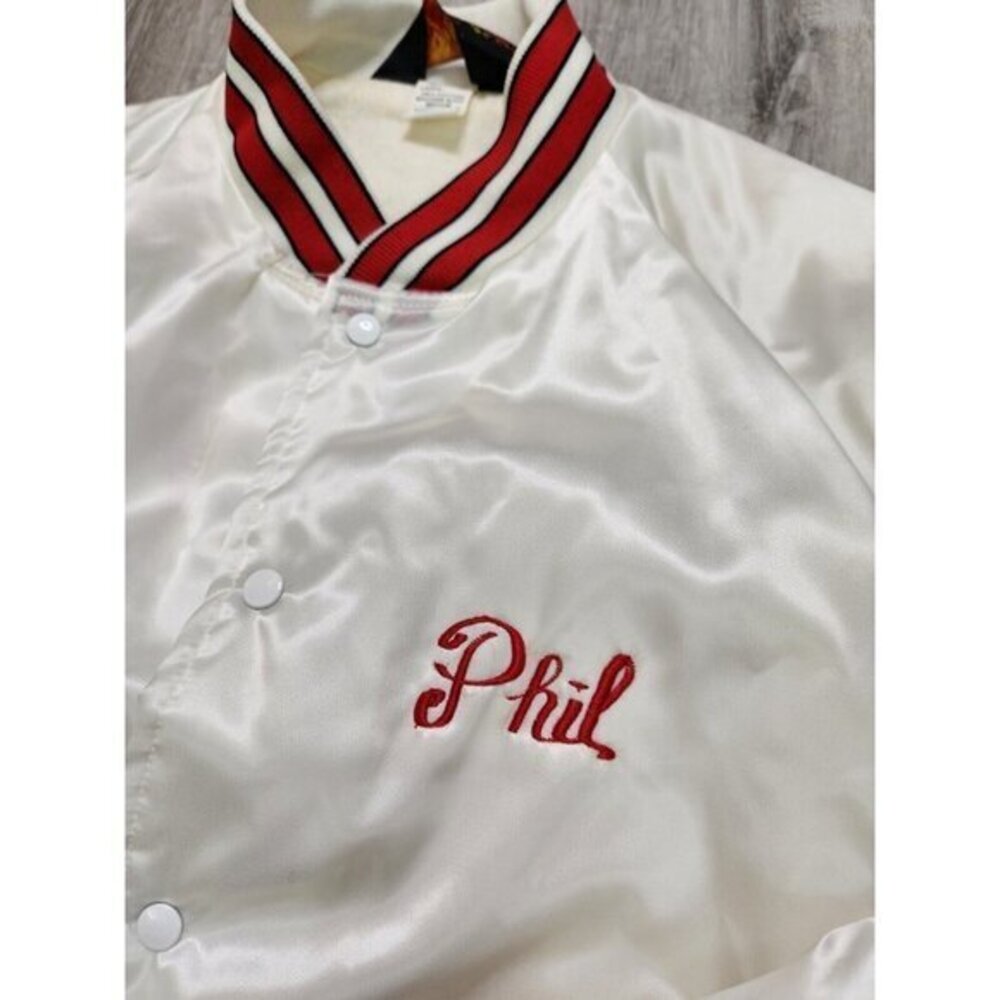 Vintage 60s "All Stars" White Satin Bomber Varsity Jacket‎ Mens Large - Picture 5 of 10